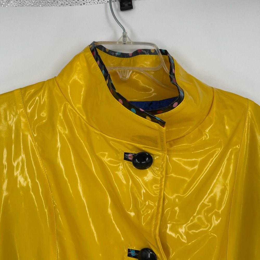 FREItag Fashion Women's Yellow Polka Dot Trim Waterproof Raincoat Jacket Size S - Picture 4 of 6
